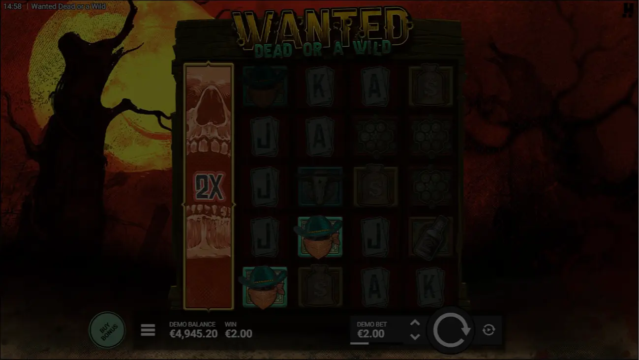 Wanted Dead or a Wild Slot-Demo mit Western-Gesetzlosen-Thema und staubiger Stadt