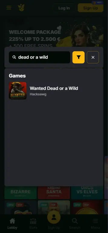 Wanted Dead or a Wild Hacksaw Gaming game tile in casino slots lobby