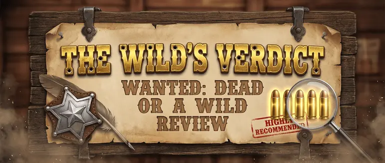 Wanted Dead or a Wild casino site logo featuring wild west outlaw theme